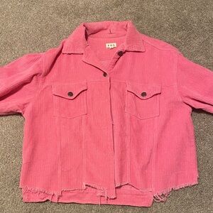 POL Women's Vibrant Pink Corduroy Utility Jacket